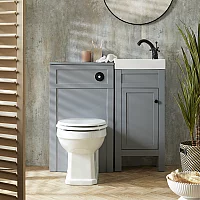 Milano Aston Light Grey 400mm Traditional Vanity Unit with Basin and Classic Round Black Handle and WC Unit with Richmond Back to Wall Toilet