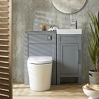 Milano Aston Light Grey 400mm Traditional Vanity Unit with Basin and Modern TBar Chrome Handle and WC Unit with Rivington Back to Wall Toilet