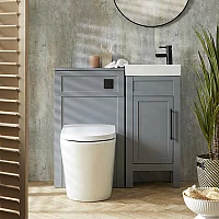 Milano Aston Light Grey 400mm Traditional Vanity Unit with Basin and Modern TBar Black Handle and WC Unit with Rivington Back to Wall Toilet
