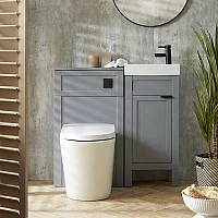 Milano Aston Light Grey 400mm Traditional Vanity Unit with Basin and Modern Finger Pull Black Handle and WC Unit with Rivington Back to Wall Toilet