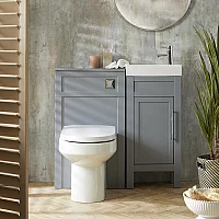 Milano Aston Light Grey 400mm Traditional Vanity Unit with Basin and Modern TBar Chrome Handle and WC Unit with Ballam Back to Wall Toilet