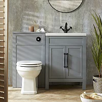 Milano Aston Light Grey 600mm Traditional Vanity Unit with Basin and WC Unit with Richmond Back to Wall Toilet Choice of Handles