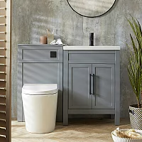Milano Aston Light Grey 600mm Traditional Vanity Unit with Basin and WC Unit with Rivington Back to Wall Toilet Choice of Handles