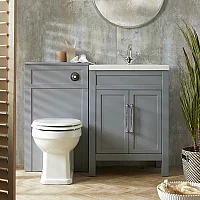 Milano Aston Light Grey 600mm Traditional Vanity Unit with Basin and Classic TBar Chrome Handles and WC Unit with Richmond Back to Wall Toilet