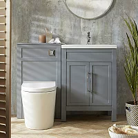 Milano Aston Light Grey 600mm Traditional Vanity Unit with Basin and Modern TBar Chrome Handles and WC Unit with Rivington Back to Wall Toilet
