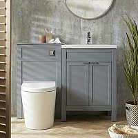 Milano Aston Light Grey 600mm Traditional Vanity Unit with Basin and Modern Finger Pull Chrome Handles and WC Unit with Rivington Back to Wall Toilet