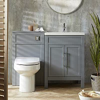 Milano Aston Light Grey 600mm Traditional Vanity Unit with Basin and Modern TBar Chrome Handles and WC Unit with Ballam Back to Wall Toilet