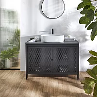 Milano Beswick Black Metal 1200mm Vanity Unit with Black Grey Countertop and Oval Basin