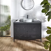Milano Beswick Black Metal 1200mm Vanity Unit with Black Grey Countertop and Round Basin