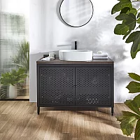 Milano Beswick Black Metal 1200mm Vanity Unit with Dark Oak Countertop and Oval Basin