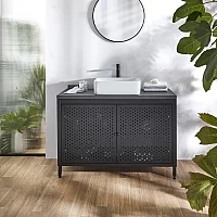Milano Beswick Black Metal 1200mm Vanity Unit with Black Grey Countertop and Rectangular Basin