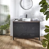 Milano Beswick Black Metal 1200mm Vanity Unit with Dark Oak Countertop and Round Basin