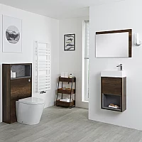 Milano Bexley Dark Oak 400mm Vanity Unit with Basin WC Unit Rivington Back to Wall Pan