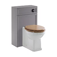 Milano Thornton Light Grey Traditional WC Unit with Richmond Back to Wall Toilet Black Flush and Oak Seat