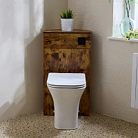 Milano Lurus Dark Oak Modern Corner WC Unit with Avenham Back to Wall Toilet Black Flush
