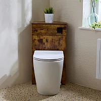 Milano Lurus Dark Oak Modern Corner WC Unit with Brunswick Back to Wall Toilet Black Flush