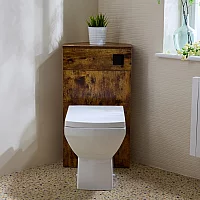 Milano Lurus Dark Oak Modern Corner WC Unit with Dalton Back to Wall Toilet Black Flush