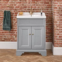 Milano Thornton Light Grey 635mm Traditional Vanity Unit with Basin and Classic Round Aged Gold Handles