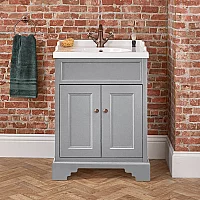 Milano Thornton Light Grey 635mm Traditional Vanity Unit with Basin and Classic Round Brushed Aged Bronze Handles