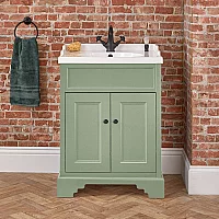 Milano Thornton Pastel Green 635mm Traditional Vanity Unit with Basin and Classic Round Black Handles