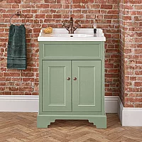 Milano Thornton Pastel Green 635mm Traditional Vanity Unit with Basin and Classic Round Brushed Aged Bronze Handles