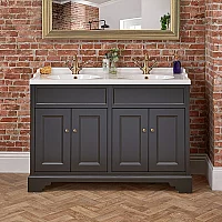 Milano Thornton Black Grey 1210mm Traditional Vanity Unit with Double Basin and Classic Round Aged Gold Handles