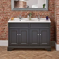 Milano Thornton Black Grey 1210mm Traditional Vanity Unit with Double Basin and Classic Round Chrome Handles