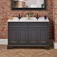 Milano Thornton Black Grey 1210mm Traditional Vanity Unit with Double Basin and Classic Round Black Handles