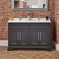 Milano Thornton Black Grey 1210mm Traditional Vanity Unit with Double Basin and Classic TBar Chrome Handles