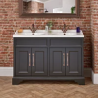 Milano Thornton Black Grey 1210mm Traditional Vanity Unit with Double Basin and Classic TBar Aged Bronze Handles
