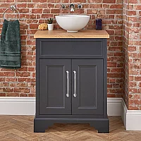 Milano Thornton Black Grey 645mm Traditional Vanity Unit with Round Countertop Basin and Classic TBar Chrome Handles