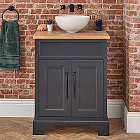 Milano Thornton Black Grey 645mm Traditional Vanity Unit with Round Countertop Basin and Classic TBar Black Handles