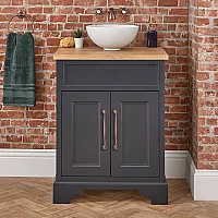Milano Thornton Black Grey 645mm Traditional Vanity Unit with Round Countertop Basin and Classic TBar Aged Bronze Handles