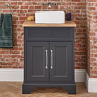 Milano Thornton Black Grey 645mm Traditional Vanity Unit with Square Basin and Chrome Classic Bar Handles