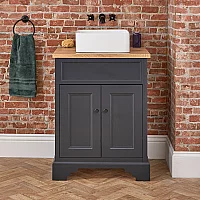 Milano Thornton Black Grey 645mm Traditional Vanity Unit with Square Basin and Black Handles