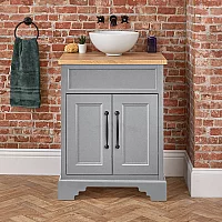 Milano Thornton Light Grey 645mm Traditional Vanity Unit with Round Countertop Basin and Classic TBar Black Handles