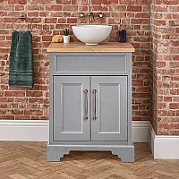 Milano Thornton Light Grey 645mm Traditional Vanity Unit with Round Countertop Basin and Classic TBar Aged Bronze Handles