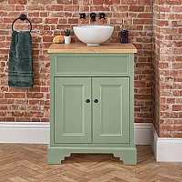 Milano Thornton Pastel Green 645mm Traditional Vanity Unit with Round Countertop Basin and Classic Round Black Handles