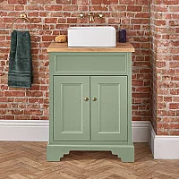 Milano Thornton Pastel Green 645mm Traditional Vanity Unit with Square Basin and Brushed Gold Handles