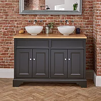 Milano Thornton Black Grey 1210mm Traditional Vanity Unit with Round Countertop Basins and Classic Round Chrome Handles