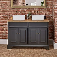 Milano Thornton Black Grey 1200mm Traditional Vanity Unit with Square Countertop Basin and Handles