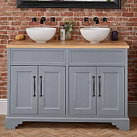 Milano Thornton Light Grey 1210mm Traditional Vanity Unit with Round Countertop Basins and Classic TBar Black Handles