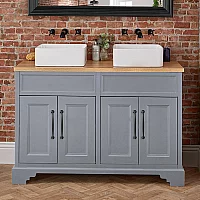 Thornton Light Grey 1210mm Traditional Vanity Unit with Square Basin Black Classic Bar Handle