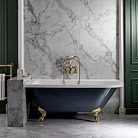 Milano Hest Stone Grey Traditional Freestanding Left Hand Corner Bath 1685mm x 750mm Brushed Brass Feet