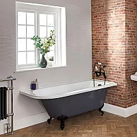 Milano Hest Stone Grey Traditional Freestanding Right Hand Corner Bath 1685mm x 750mm Black Feet