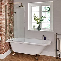 Milano Legend White Traditional Freestanding Left Hand Corner Shower Bath with Brushed Gold Screen 1685mm x 750mm Gold Feet