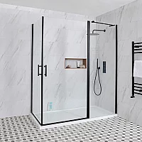 Milano Nero Black Hinged Double Door Corner Shower Enclosure with Tray 1100mm x 700mm