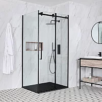 Milano Nero Black Corner Frameless Sliding Door Shower Enclosure with 1400mm x 800mm Anthracite Slate Tray