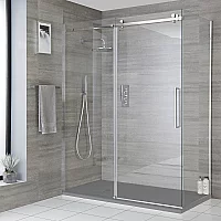 Milano Portland Corner Frameless Sliding Door Shower Enclosure with Light Grey Slate Tray 1000mm x 800mm