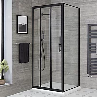 Milano Nero Corner Sliding Door Shower Enclosure with White Slate Tray 900mm x 900mm